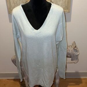 Halogen‎ Cashmere V neck long light sweater mint green Sz L